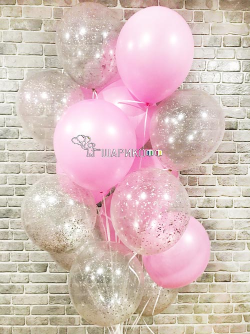 Гелиевые шары фонтан "Розовый с конфетти"