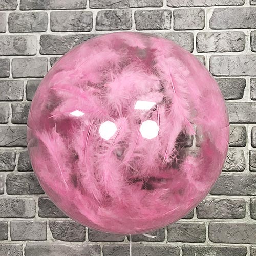 Гелиевые шары на день рождения "Шар bubble с перьями" Розовый с обработкой