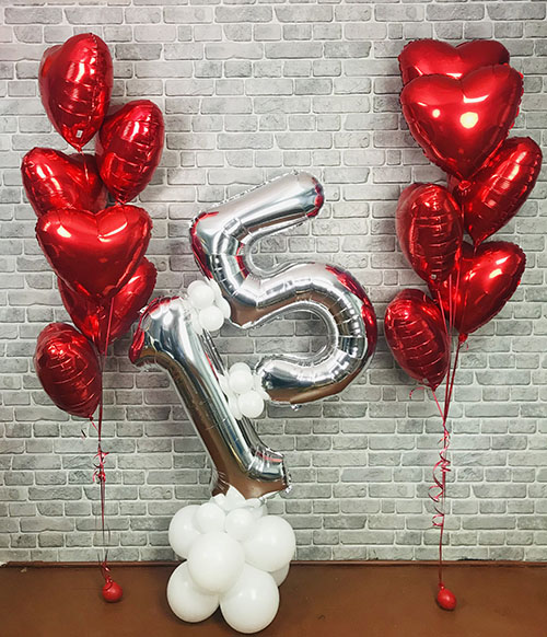 Оформление дня рождения воздушными шарами "Цифры и сердца"