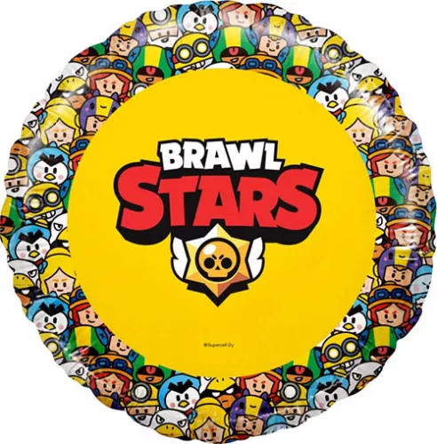 Фольгированные шары с рисунком круг "Brawl Stars" (Бравл Старс)" Желтый